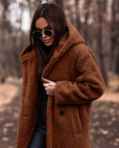 Autumn Winter Fashion Elegant Long Coat Woman Plush Warm Faux Fleece Coat Women Teddy Jacket Female Teddy Coat Outwear Ladies